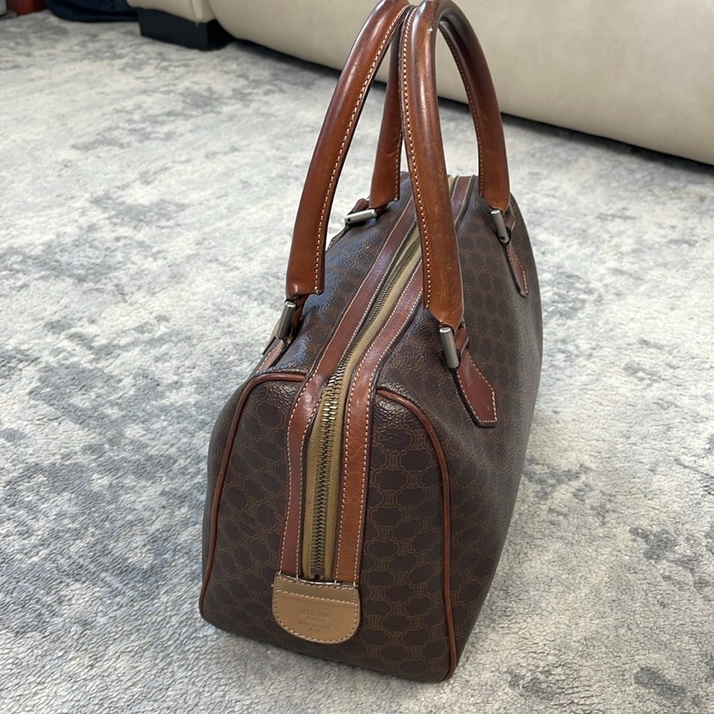 Vintage Celine Macadam Coated Canvas Boston Bag Satchel Brown - Picture 8 of 17